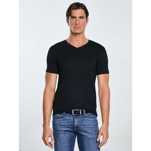 Koszulka męska v-neck z bawełny supima czarna Supiclassicov 906 ze sklepu Big Star w kategorii T-shirty męskie - zdjęcie 186187581