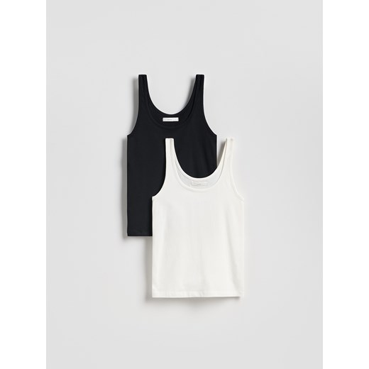 Reserved - Top na ramiączkach 2 pack - złamana biel ze sklepu Reserved w kategorii Bluzki damskie - zdjęcie 186187902