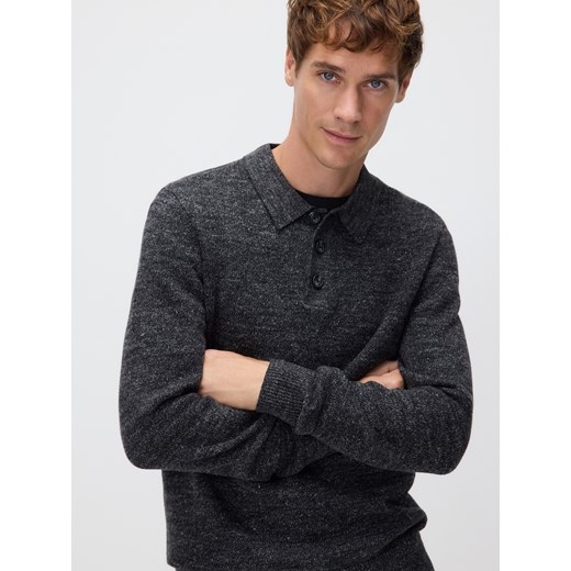 Reserved - Bawełniany sweter polo - ciemnoszary ze sklepu Reserved w kategorii Swetry męskie - zdjęcie 186188004