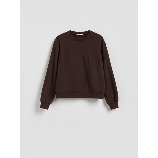 Reserved - Gładka bluza z bawełną - ciemnobrązowy ze sklepu Reserved w kategorii Bluzy damskie - zdjęcie 186188012