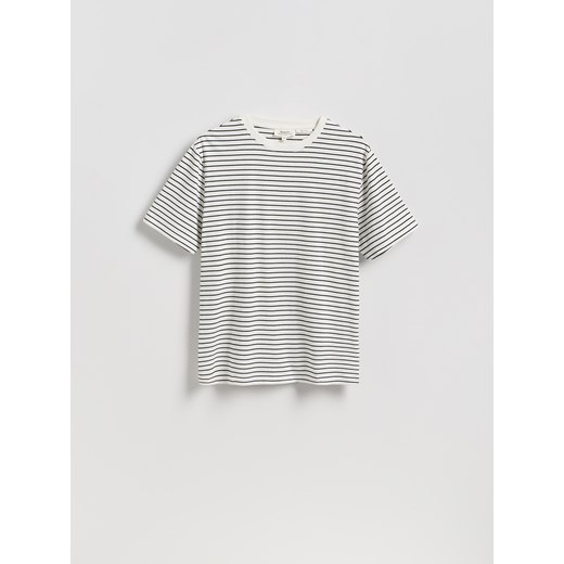 Reserved - T-shirt regular w paski - biały - id: 180EG-00P - marki Reserved - 186188241 Reserved - T-shirt regular w paski - biały ze sklepu Reserved w kategorii T-shirty męskie - zdjęcie 186188241