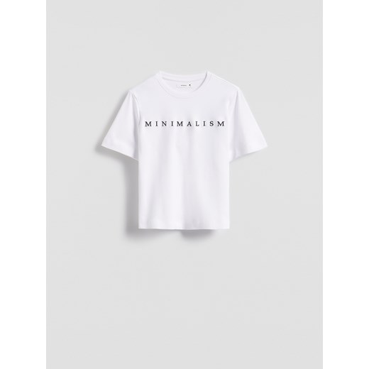 Reserved - T-shirt z haftowanym napisem - biały ze sklepu Reserved w kategorii Bluzki damskie - zdjęcie 186188770