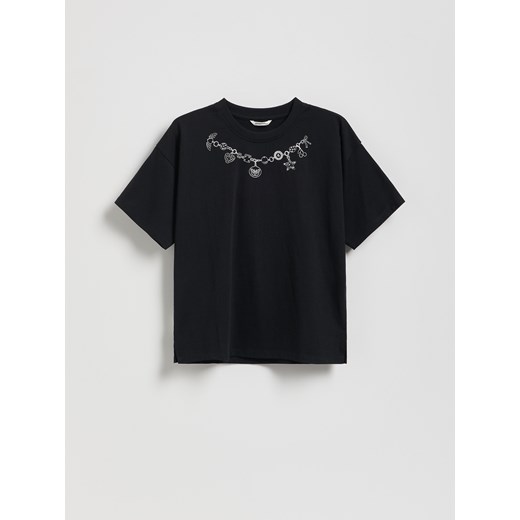 Reserved - T-shirt z nadrukiem - czarny ze sklepu Reserved w kategorii Bluzki dziewczęce - zdjęcie 186189523