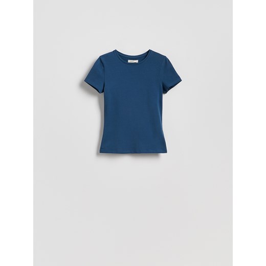 Reserved - Bawełniany t-shirt slim fit - granatowy ze sklepu Reserved w kategorii Bluzki damskie - zdjęcie 186189740