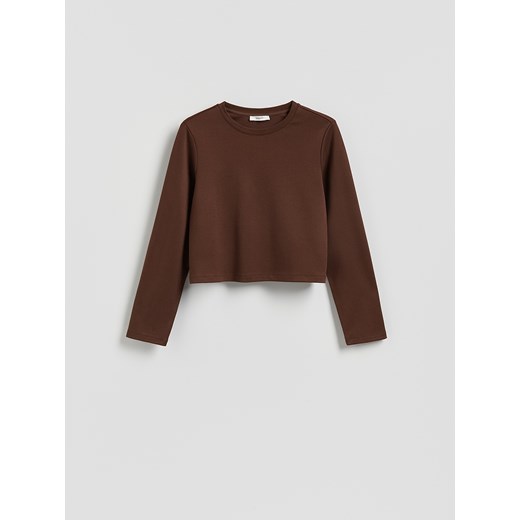 Reserved - Gładka bluza z wiskozą - ciemnobrązowy ze sklepu Reserved w kategorii Bluzy damskie - zdjęcie 186190121