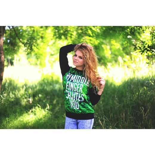 BLUZA '' MY MIDDLE FINGER SALUTES YOU '' MARIHUANA WEED GANDZIA mybaze-com zielony młodzieżowy