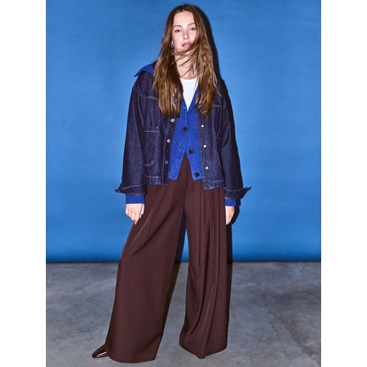 Reserved - Spodnie z wiązaniem - ciemnobrązowy ze sklepu Reserved w kategorii Spodnie damskie - zdjęcie 186190693