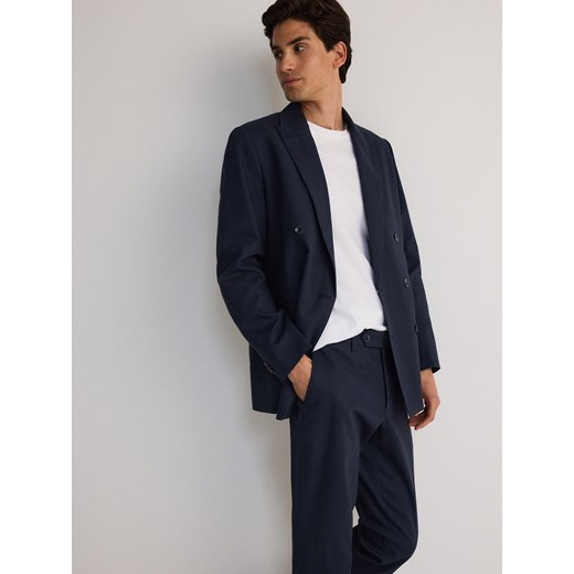 Reserved - Marynarka comfort z lnem - granatowy ze sklepu Reserved w kategorii Marynarki męskie - zdjęcie 186190713