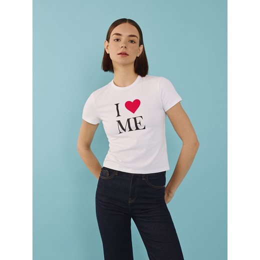 Reserved - T-shirt regular z nadrukiem - biały Reserved M okazja Reserved