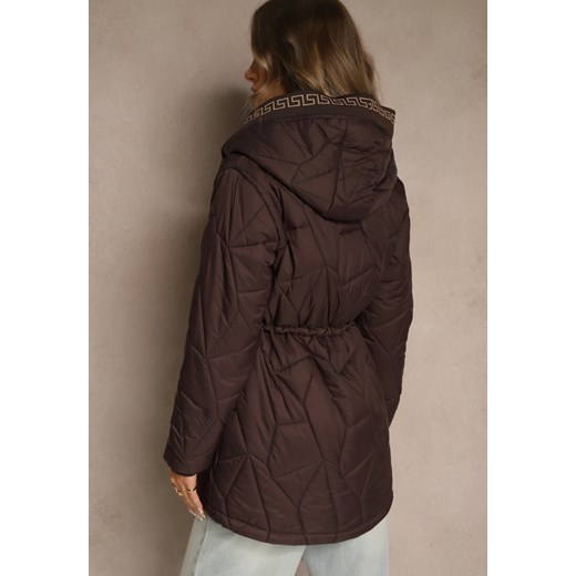 Brązowa Kurtka z Pikowanymi Przeszyciami Kapturem i Troczkami w Talii Tiomarе Renee L renee.pl