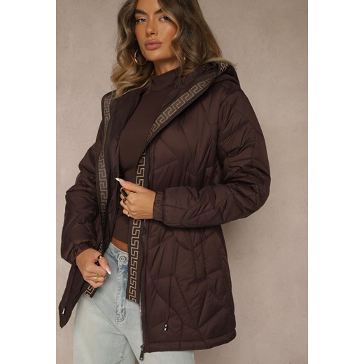 Brązowa Kurtka z Pikowanymi Przeszyciami Kapturem i Troczkami w Talii Tiomarе Renee L renee.pl