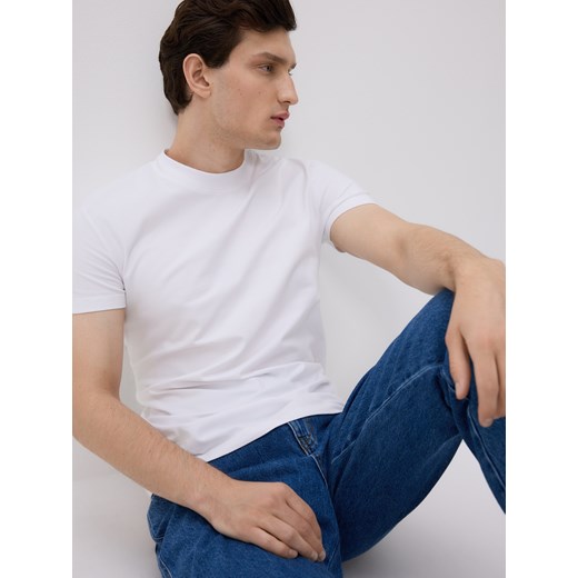 Reserved - Bawełniany t-shirt slim fit - biały ze sklepu Reserved w kategorii T-shirty męskie - zdjęcie 186194110