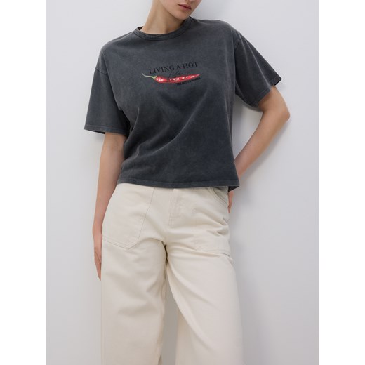 Reserved - T-shirt z nadrukiem - ciemnoszary ze sklepu Reserved w kategorii Bluzki damskie - zdjęcie 186194310