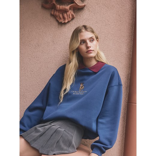 Reserved - Bluza z ozdobnym haftem - granatowy Reserved XL Reserved