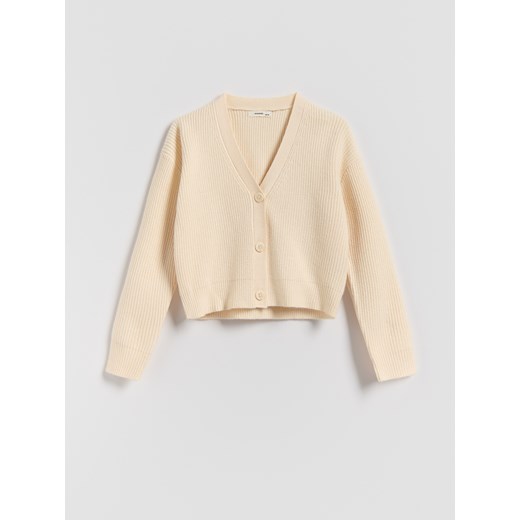 Reserved - Dzianinowy kardigan z wiskozą - złamana biel ze sklepu Reserved w kategorii Swetry dziewczęce - zdjęcie 186194780