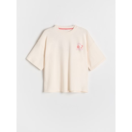 Reserved - Bawełniany t-shirt Pusheen - złamana biel ze sklepu Reserved w kategorii Bluzki dziewczęce - zdjęcie 186194990