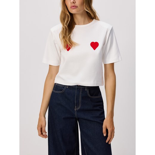 Reserved - T-shirt z poduszkami na ramionach - złamana biel Reserved S Reserved