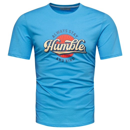 Koszulka bawełniana męska t-shirt z printem niebieski Recea ze sklepu Recea.pl w kategorii T-shirty męskie - zdjęcie 186195903