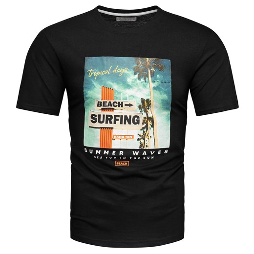 Koszulka bawełniana męska t-shirt z printem czarny Recea ze sklepu Recea.pl w kategorii T-shirty męskie - zdjęcie 186195912