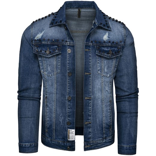 Kurtka męska jeansowa granatowa z nitami Recea ze sklepu Recea.pl w kategorii Kurtki męskie - zdjęcie 186195930