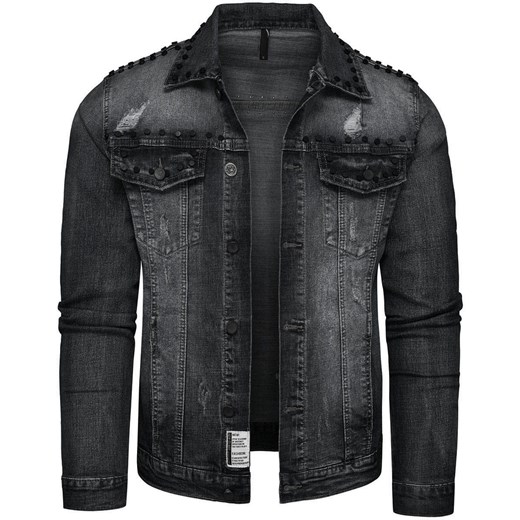 Kurtka męska jeansowa czarna z nitami Recea ze sklepu Recea.pl w kategorii Kurtki męskie - zdjęcie 186195931