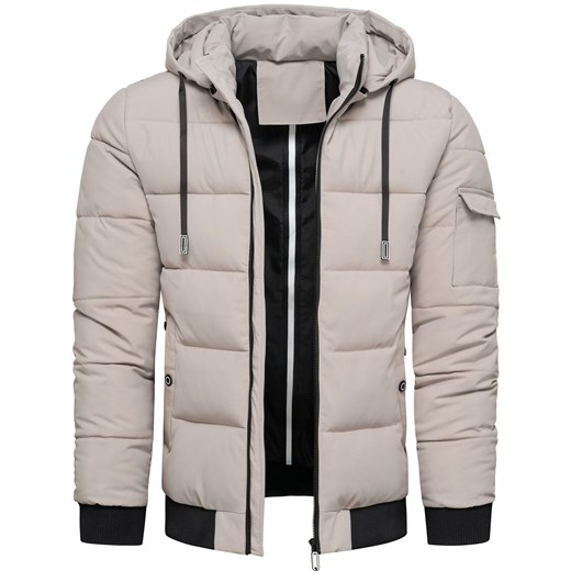 Kurtka męska ocieplana z kapturem szara Recea ze sklepu Recea.pl w kategorii Kurtki męskie - zdjęcie 186195932