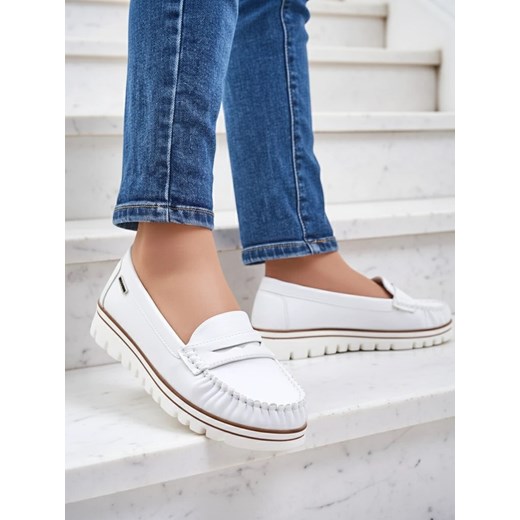 Białe Mokasyny Eleganza Z Wiosennej Kolekcji ze sklepu royalfashion.pl w kategorii Mokasyny damskie - zdjęcie 186195944