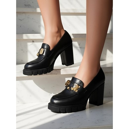 Sandały Damskie Ateny na Słupku z Ekoskóry w Kolorze Czarnym ze sklepu royalfashion.pl w kategorii Mokasyny damskie - zdjęcie 186196034