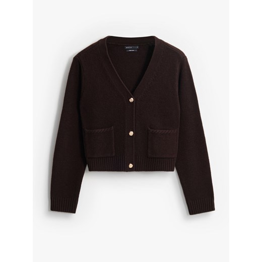 Mohito - Wełniany ciemnobrązowy kardigan - brązowy ze sklepu Mohito w kategorii Swetry damskie - zdjęcie 186196311