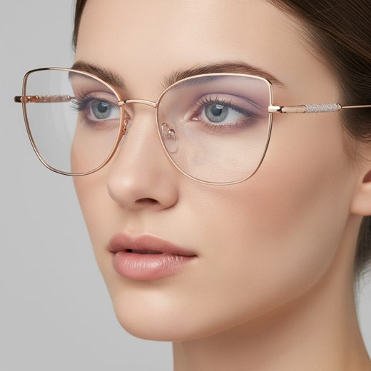Złote okulary kocie do komputera damskie z filtrem BLUE Light zerówki 2576-7 złoty ze sklepu Stylion w kategorii Okulary zerówki damskie - zdjęcie 186196500