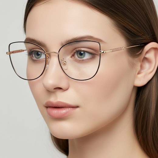 Okulary kocie do komputera damskie z filtrem BLUE Light zerówki 2576 czarny/złoty ze sklepu Stylion w kategorii Okulary zerówki damskie - zdjęcie 186196501
