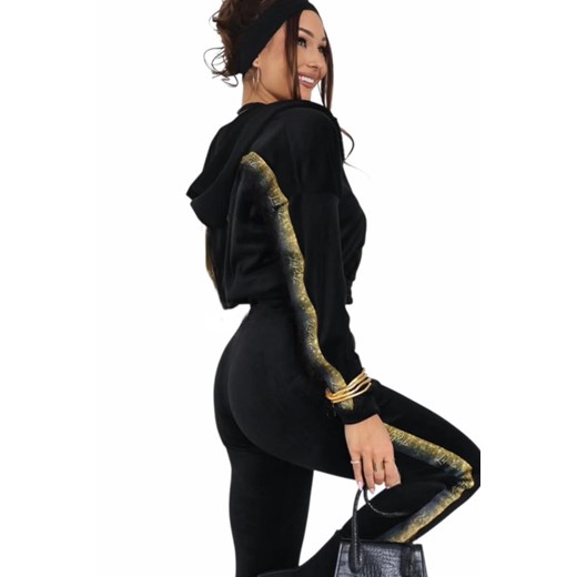 welurowy dres besties la perla złoty lampas bluza + top + spodnie - czarny ze złotem ze sklepu STYLOWO w kategorii Dresy damskie - zdjęcie 186196644