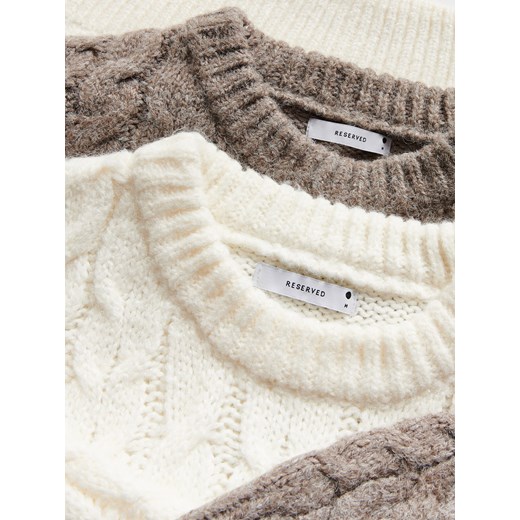 Reserved - Sweter z warkoczowym splotem - brązowy Reserved L Reserved