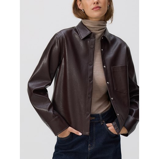 Reserved - Koszula z imitacji skóry - ciemnobrązowy ze sklepu Reserved w kategorii Koszule damskie - zdjęcie 186197460