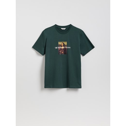Reserved - T-shirt regular z nadrukiem - ciemnozielony ze sklepu Reserved w kategorii T-shirty męskie - zdjęcie 186197620