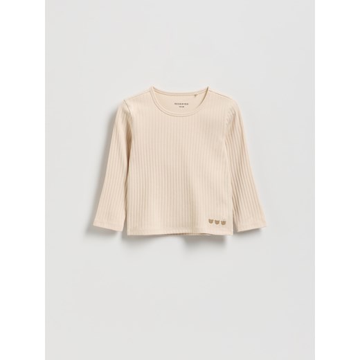 Reserved - Prążkowana koszulka - kremowy ze sklepu Reserved w kategorii Spodnie dziewczęce - zdjęcie 186197940