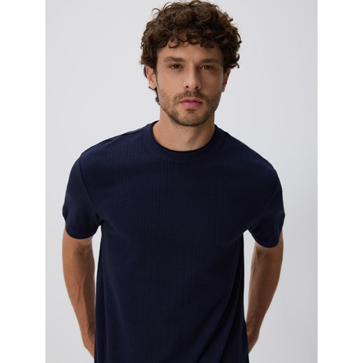 Reserved - Strukturalny t-shirt comfort fit - granatowy ze sklepu Reserved w kategorii T-shirty męskie - zdjęcie 186198221