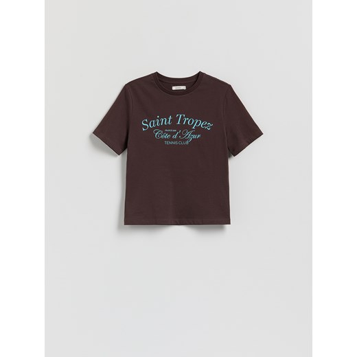 Reserved - T-shirt z nadrukiem - ciemnobrązowy ze sklepu Reserved w kategorii Bluzki damskie - zdjęcie 186198272
