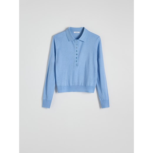Reserved - Sweter polo z domieszką wełny - jasnoniebieski Reserved M okazja Reserved