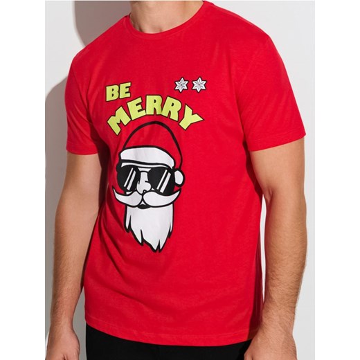 Sinsay - Bawełniana koszulka z nadrukiem świątecznym - czerwony ze sklepu Sinsay w kategorii T-shirty męskie - zdjęcie 186199723