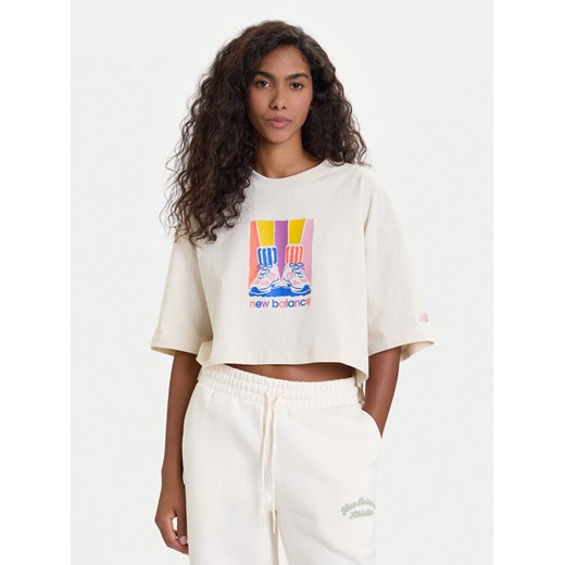 New Balance T-Shirt WT53904 Beżowy Regular Fit ze sklepu MODIVO w kategorii Bluzki damskie - zdjęcie 186200631