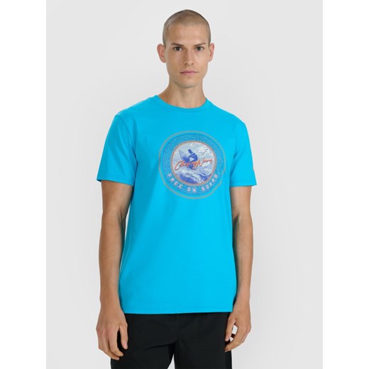 Męski t-shirt z nadrukiem 4F 4FRSS25TTSHM3155 - niebieski ze sklepu Sportstylestory.com w kategorii T-shirty męskie - zdjęcie 186202103