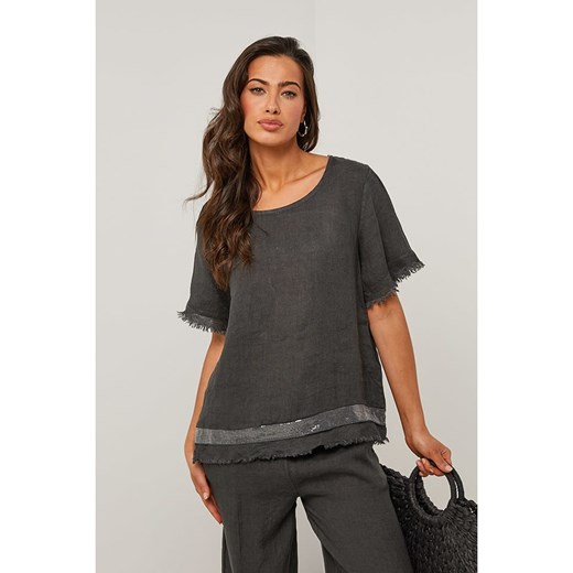 Le Monde du Lin Lniana bluzka w kolorze antracytowym ze sklepu Limango Polska w kategorii Bluzki damskie - zdjęcie 186202412