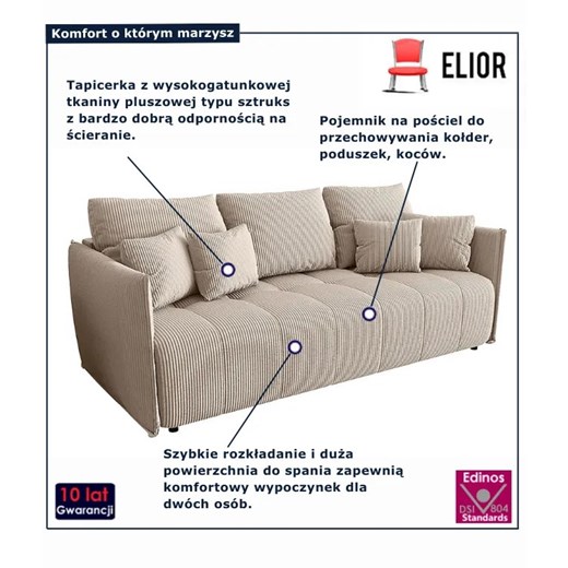 Sztruksowa rozkładana sofa w kolorze cappuccino R8-R11 Elior Edinos.pl