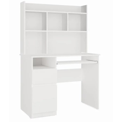 Białe wielofunkcyjne biurko z nadstawką lewostronne F6-T24 ze sklepu Edinos.pl w kategorii Biurka i sekretarzyki - zdjęcie 186204861