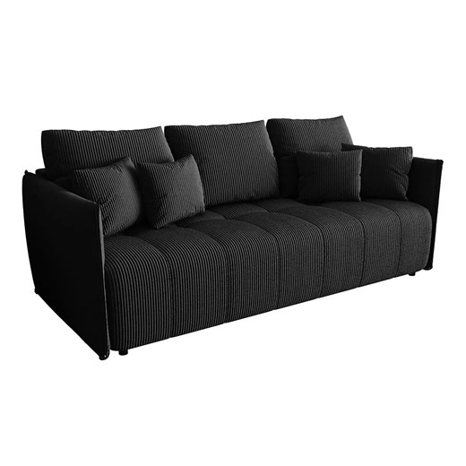 Czarna welurowa sztruksowa sofa rozkładana T8-L10 - id: 53040 - marki Elior - 186204872 Czarna welurowa sztruksowa sofa rozkładana T8-L10 ze sklepu Edinos.pl w kategorii Sofy i kanapy - zdjęcie 186204872
