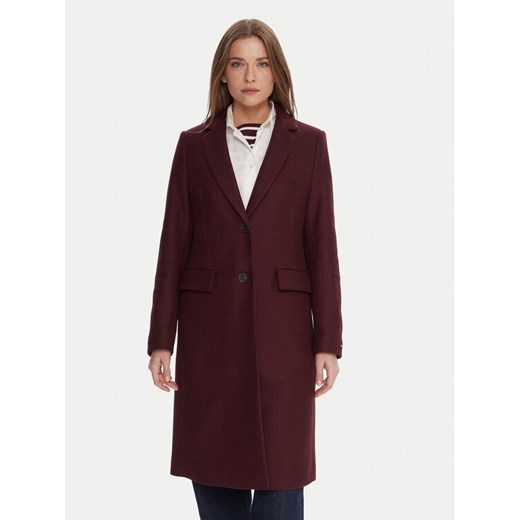 Tommy Hilfiger Płaszcz wełniany WW0WW46547 Bordowy Regular Fit ze sklepu MODIVO w kategorii Płaszcze damskie - zdjęcie 186205953