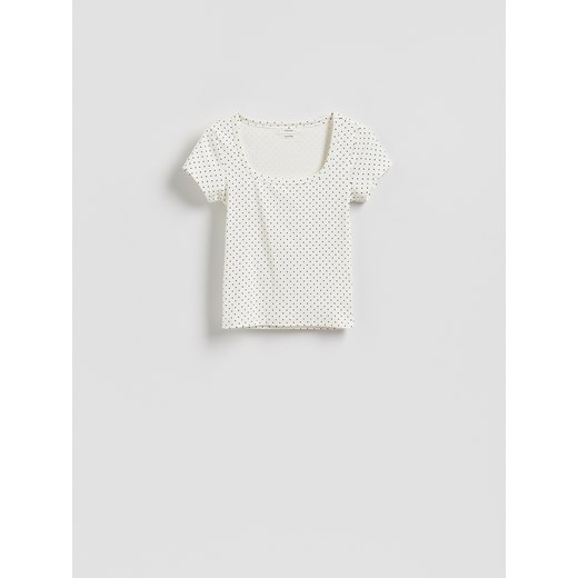 Reserved - Bawełniany t-shirt w groszki - biały ze sklepu Reserved w kategorii Bluzki damskie - zdjęcie 186207852
