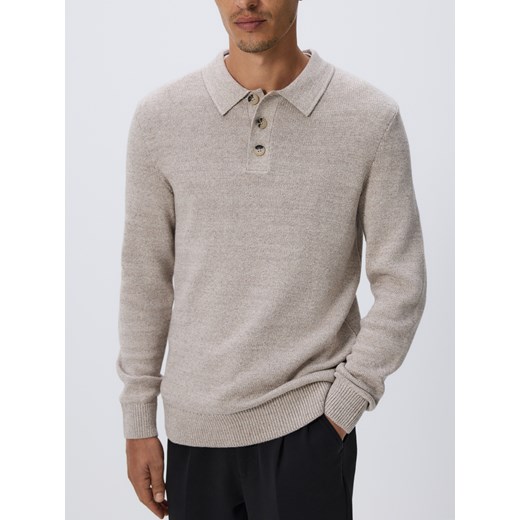 Reserved - Bawełniany sweter polo - beżowy ze sklepu Reserved w kategorii Swetry męskie - zdjęcie 186208392