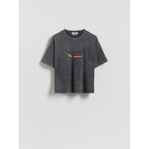 Reserved - T-shirt z nadrukiem - ciemnoszary ze sklepu Reserved w kategorii Bluzki damskie - zdjęcie 186208904